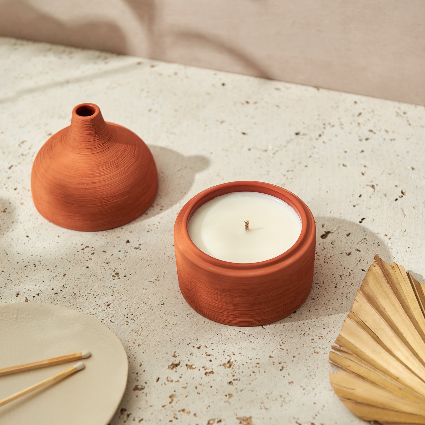 Moroccan Amber & Orris Root Textured Terracotta Ceramic Candle
