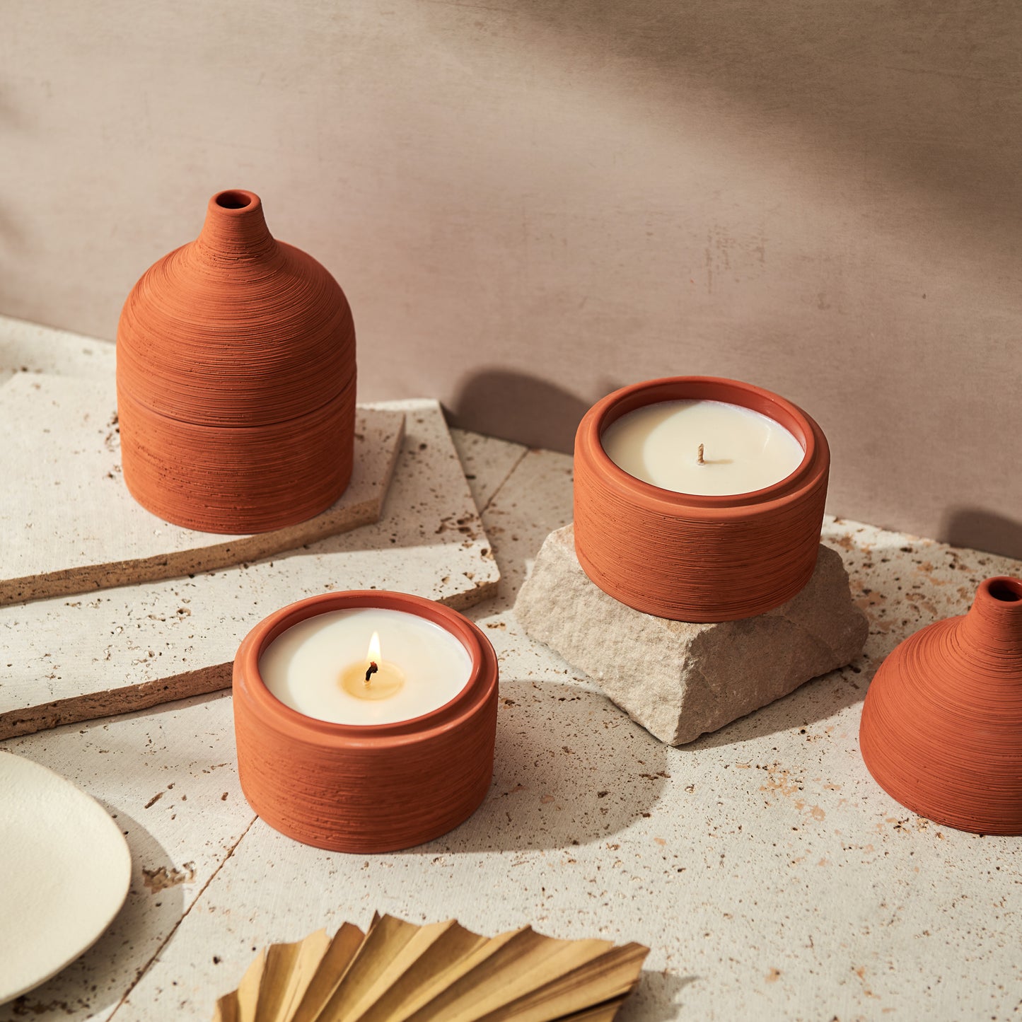 Moroccan Amber & Orris Root Textured Terracotta Ceramic Candle